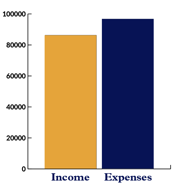 Bar graph showing Carpentries Income versus Expenses from Workshops with expenses and income nearly equal